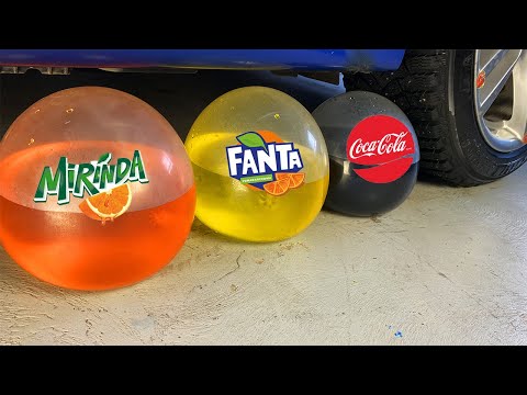Crushing Crunchy & Soft Things by Car! EXPERIMENT: Car vs Coca Cola, Fanta, Mirinda Balloons