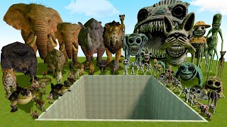 BIG HOLE ALL ZOONOMALY MONSTERS FAMILY VS REAL ANIMALS SPARTAN KICKING in Garry's Mod !