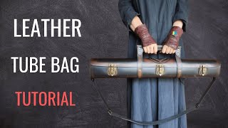Making leather tube bag. DIY leather bag tutorial. Round leather bag pattern