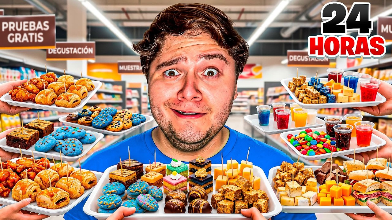 SOBREVIVIENDO 24 HORAS con PRUEBAS de COMIDA GRATIS 😱