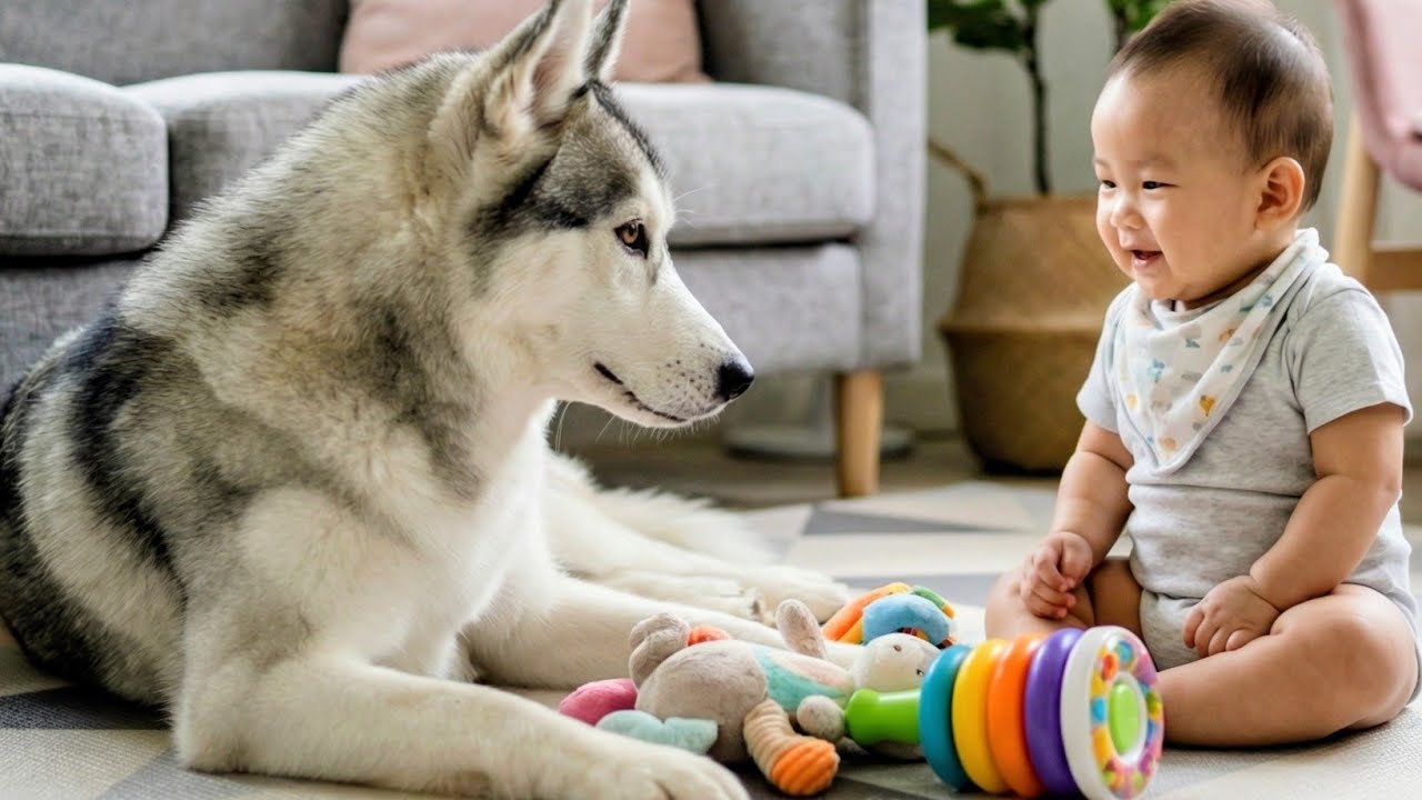 Adorable Baby & Husky Dogs | Realistic Funny Playtime
