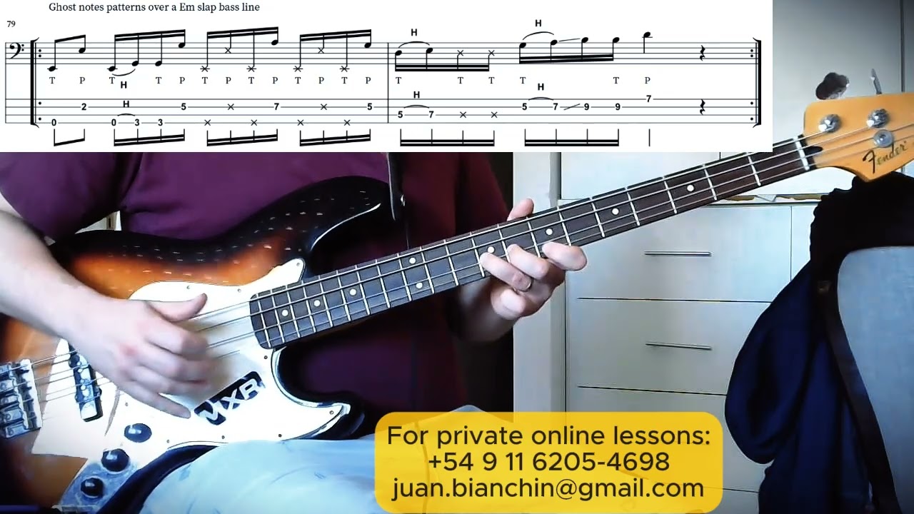 E minor pentatonic Slap Bass Line with Ghost Notes