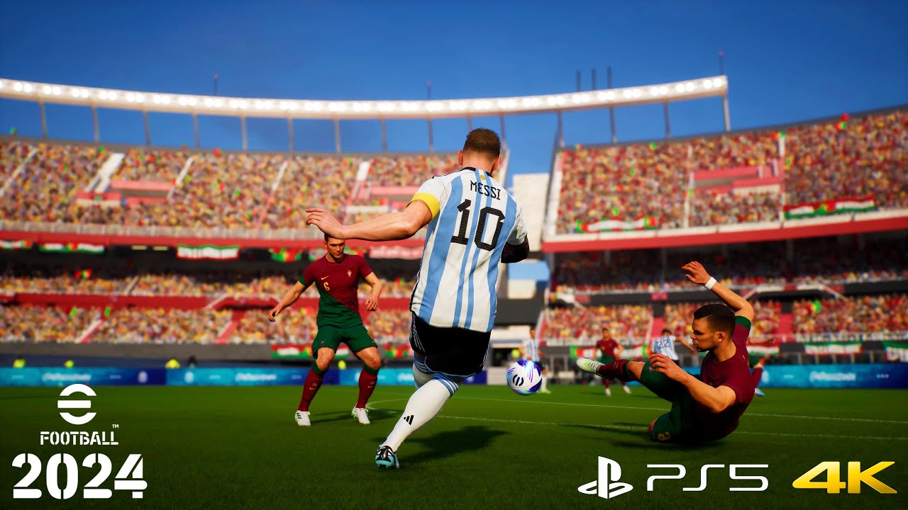 eFootball 2024 Argentina vs Portugal gameplay ps5 4K español latino