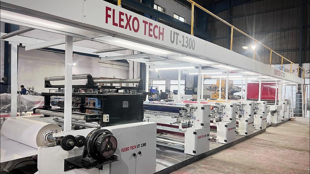 Web Tex Machine WIDE WEB FLEXOGRAPHIC PRINTING MACHINE in 1300 mm working width running ...