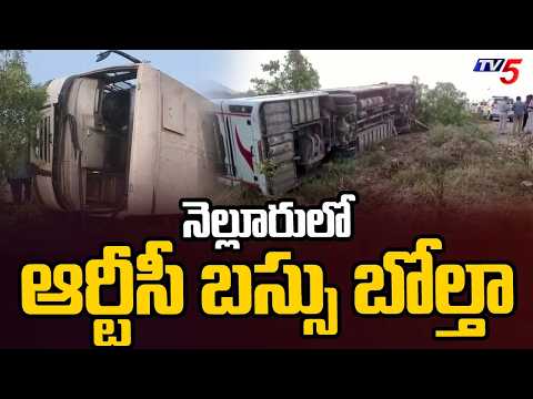 నెల్లూరులో ఆర్టీసీ బస్సు బోల్తా - APSRTC Bus Overturns in Nellore District | TV5 News - TV5NEWS