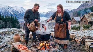 Viking Village Life in Norway | Smoked Salmon, Warm Flatbread and Authentic Norse Routine