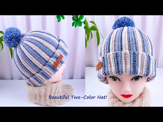 Two-Color Crochet Winter Hat ❄️ | Easy Bellflower Stitch  display picture 3