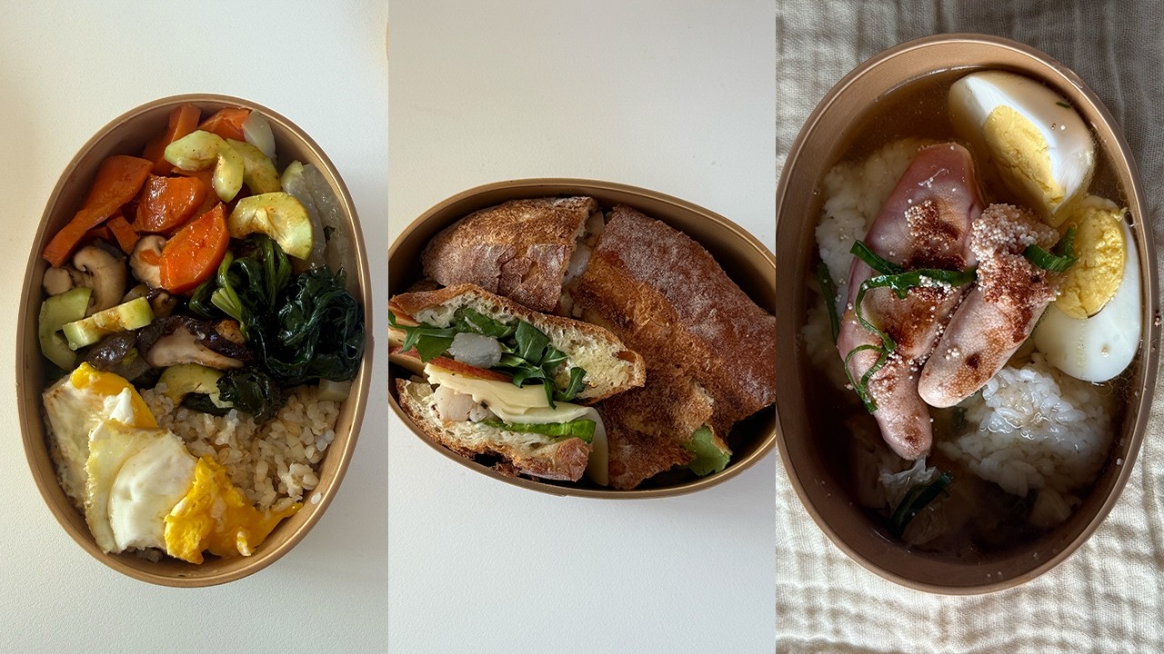 도시락 싸서 출근하는 일상 l 야채찜 비빔밥, 명란 오차즈께, 새우 바게트, 병아리콩 완자, 버섯 샐러드, 봄동 전, 봄동 비빔밥, 아보카도 바게트