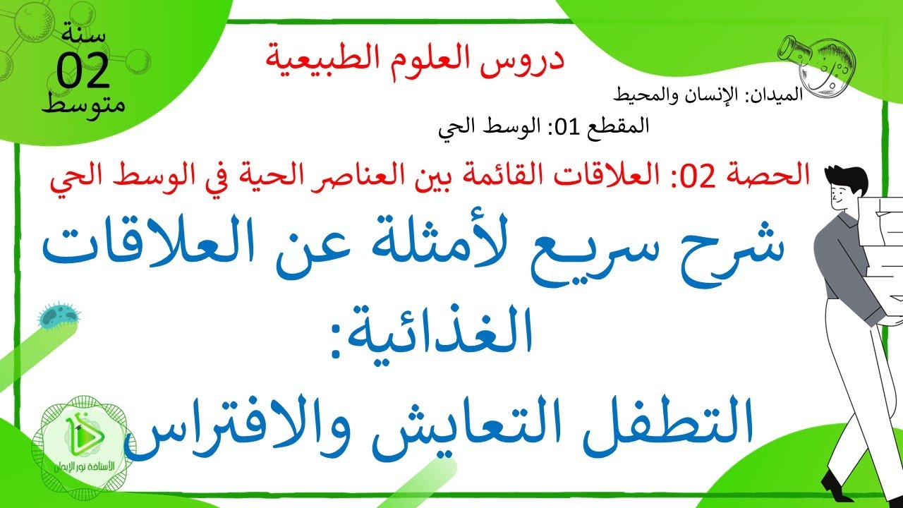 شرح للأمثلة عن العلاقات الغذائية: التطفل التعايش والافتراس علوم طبيعية للسنة 02 متوسط