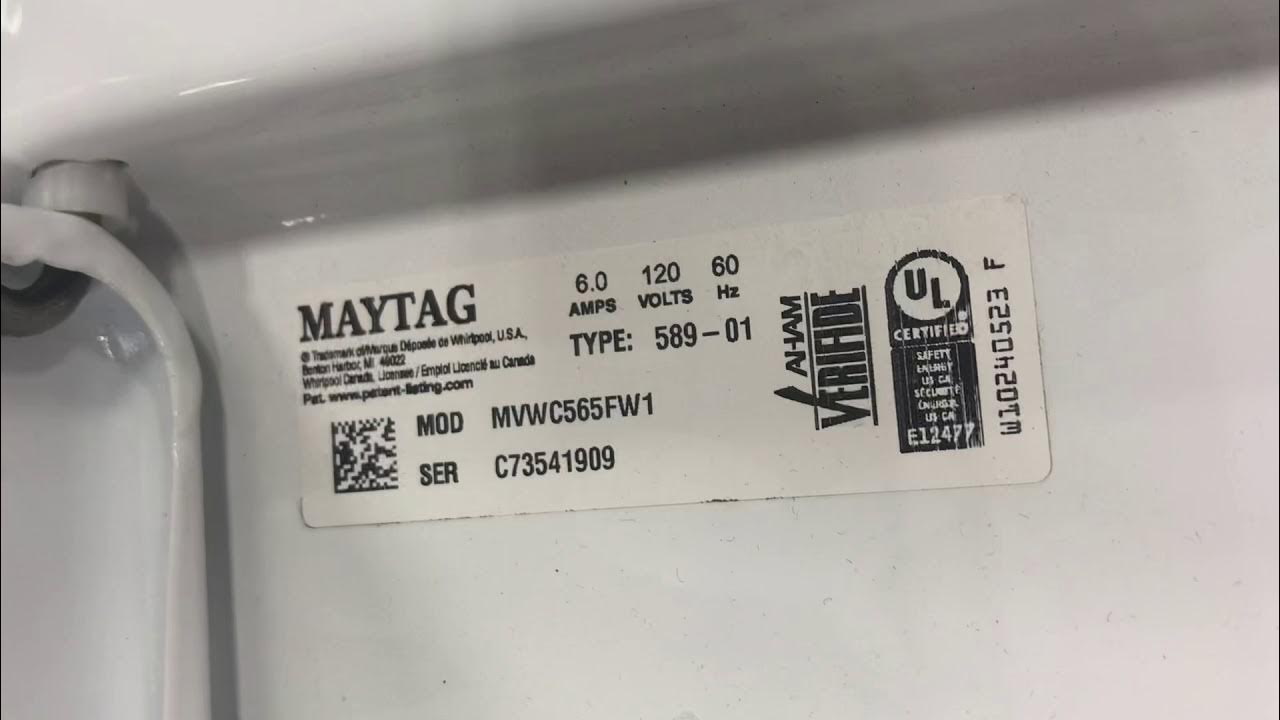 Maytag MVWC565FW Type 58901 YouTube