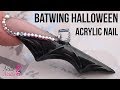Bat Wing Shaped Acrylic Nail with Bling - Halloween Nail Design