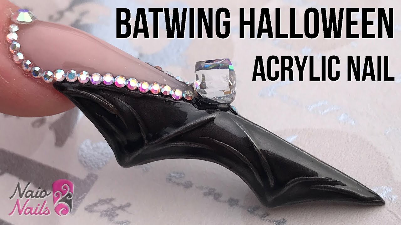 Bat Wing Shaped Acrylic Nail with Bling Halloween Nail Design YouTube