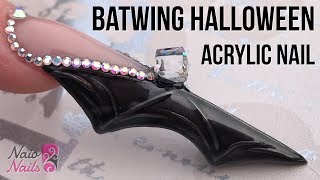 Bat Wing Shaped Acrylic Nail with Bling - Halloween Nail Design