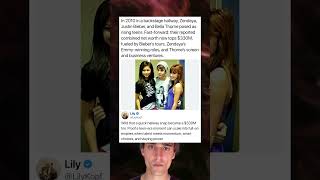 In 2010 in a backstage hallway, Zendaya, Justin Bieber, and Bella Thorne posed as rising teens.