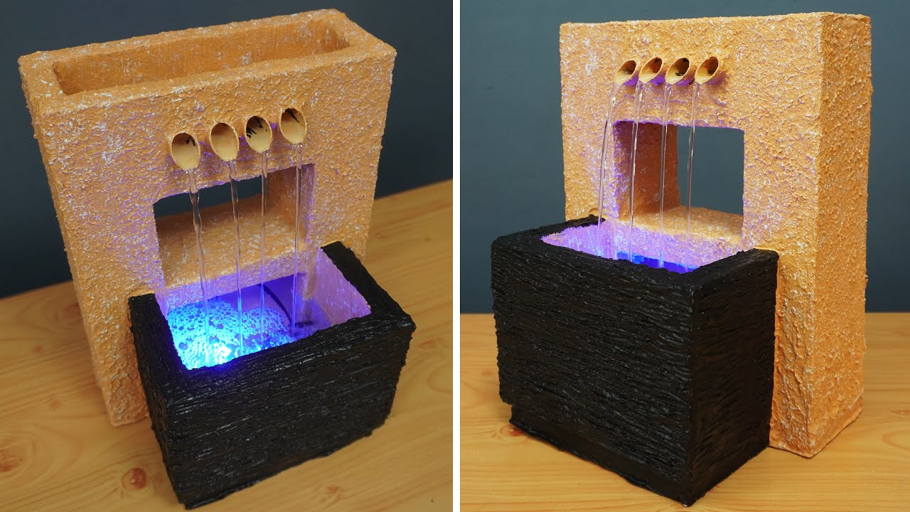 Beautiful Tabletop Indoor Water Fountain Using Thermocol & Cement DIY