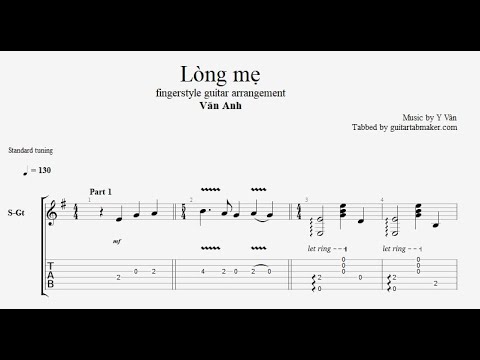 Y Vân - Lòng mẹ TAB - easy fingerstyle guitar tab (PDF + Guitar Pro)