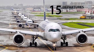 TIMELAPSE of 15 TAKEOFFs in 1MIN | World's Busiest Single Runway Airport - CSMIA Mumbai.