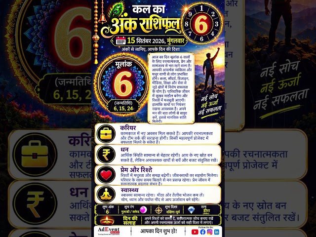 आज का अंक राशिफल | मूलांक 6 वालों के लिए कैसा रहेगा आज का दिन #mulank6 #numerology #dailyhoroscope