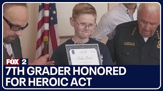 7th grader honored for heroic act: Awarded keys to Warren after stopping school bus