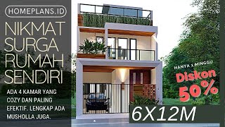 RUMAHKU SURGAKU - Desain Rumah 4 kamar di Lahan 6x12m [kode 266]