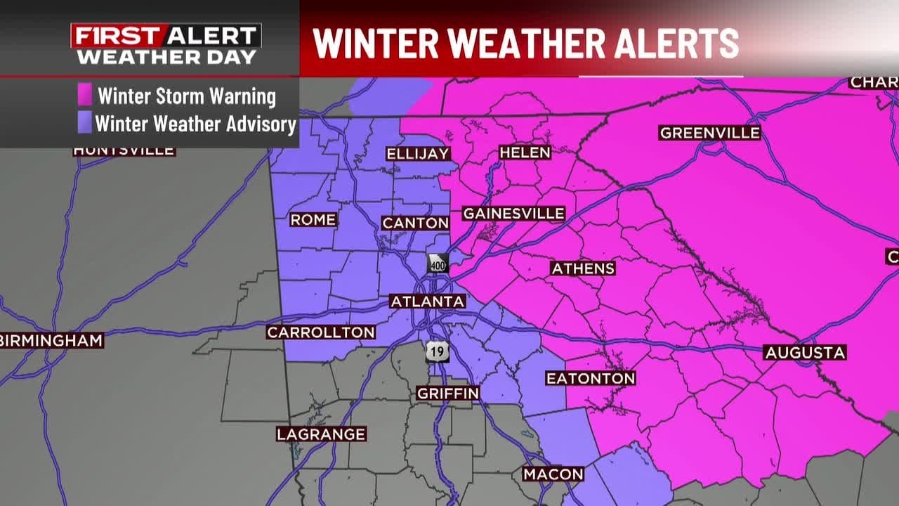Here's the timing of the snow expected in north Georgia on Saturday