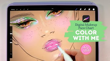 Digital Makeup Face Chart Guided Tutorial - Digital Makeup Brush Set for Procreate