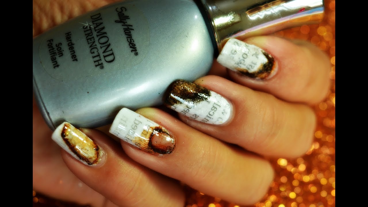 Easy Burned Newspaper Nail Art