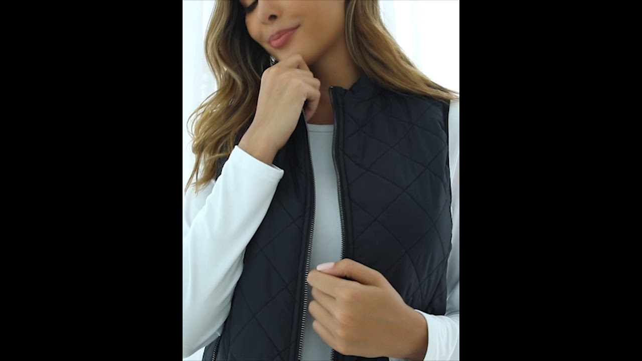 Fuinloth Women's Padded Vest, High Stand Collar Lightweight Zip