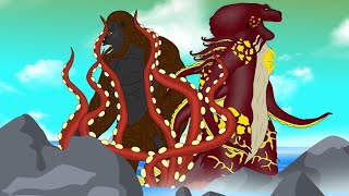 Mire Squid VS Kong VS Octozilla | Epic Battle !! Godzilla Cartoon \/ KONGKERM