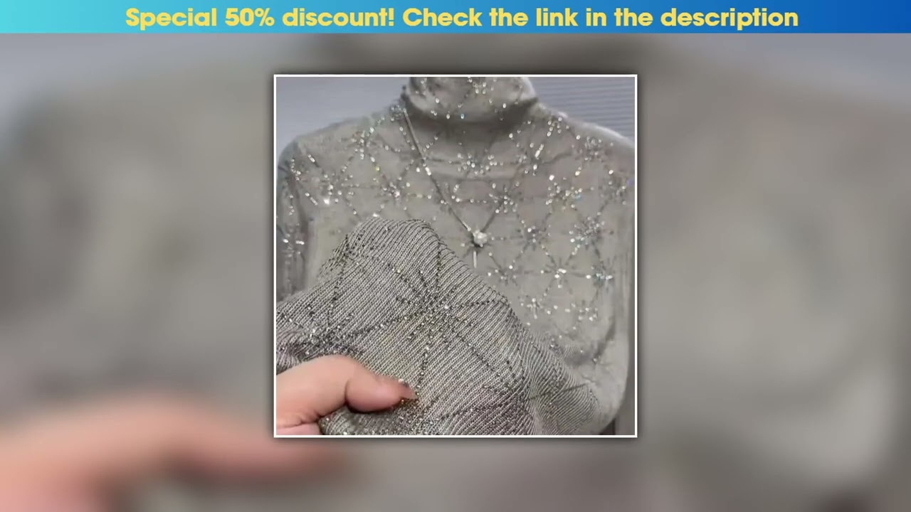 Hands-on Luxury Style Diamonds Hot Drilling Turtleneck Slim Fit Gray Sweater for Women Autumn/Winte