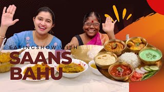 EATING SHOW WITH SAANS BAHU || RICE CHICKEN PRAWN DAAL AND MANY MORE 😋@khachchikhaabo7280