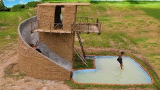 Build Big Swimming Pool & Three Story Mud House With Water Slide Around House (full)