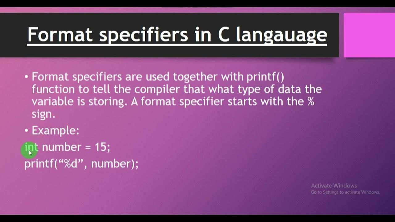 Format Specifier in C Language || Basic Format Specifier || Lecture 08 ...