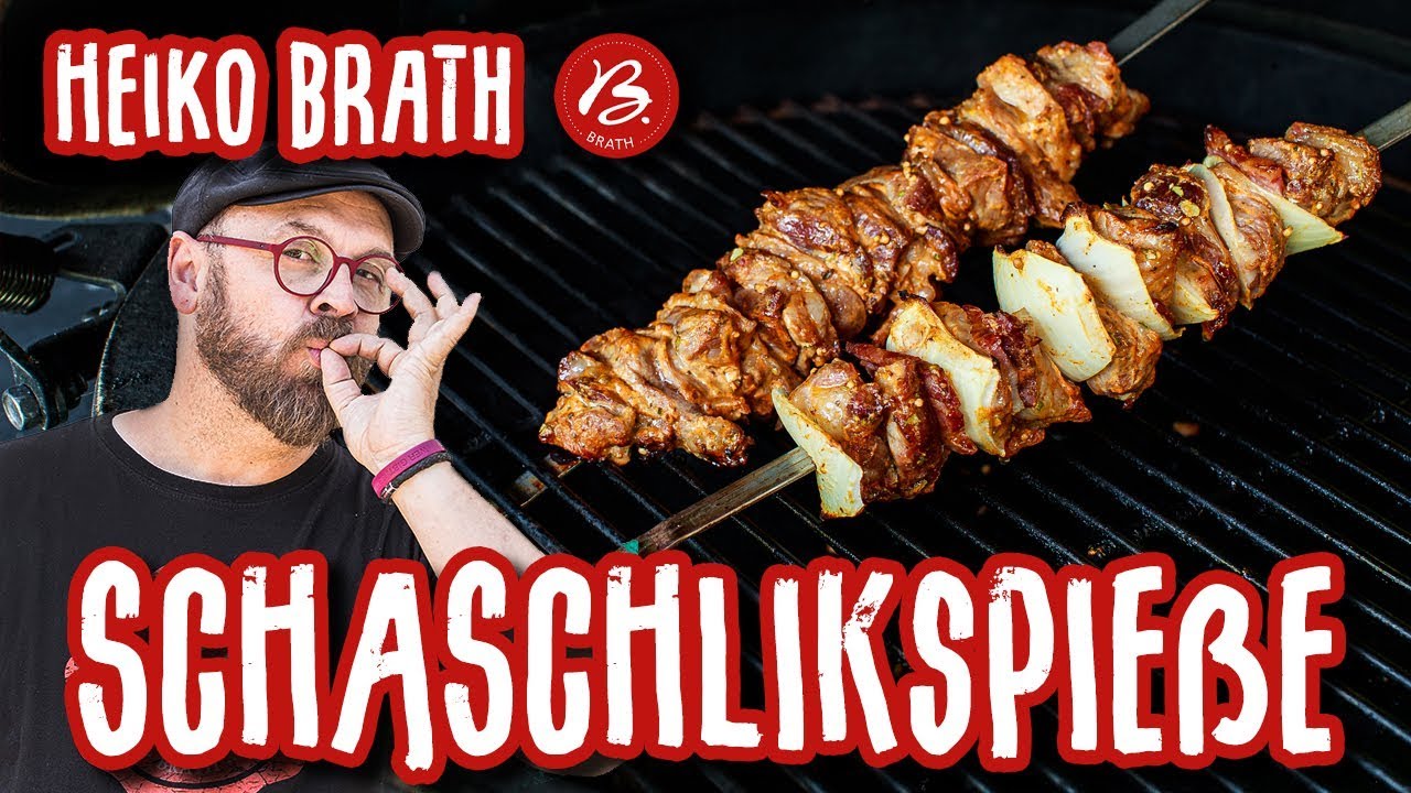 Schaschlikspieße auf dem Grill 🔴🐖 Schweinenacken aufgespießt