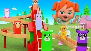 Little Baby Girl Fun Play Learning Colors for Children with Animals Wooden Toys Climb ToySet 3D Kids