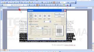 Select the second paragraph and apply three column layout. Insert a line between the columns.