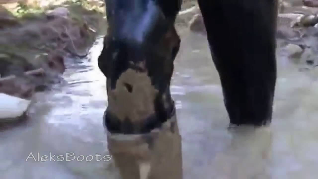 Walk in latex jeans and rubber boots in the mud. Part-2(26 ...