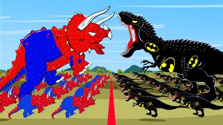 SPIDERMAN TRICERATOPS vs BATMAN T-REX, MOSASAURUS: Lost Dinosaurs! King Jurassic World Dinos Battle