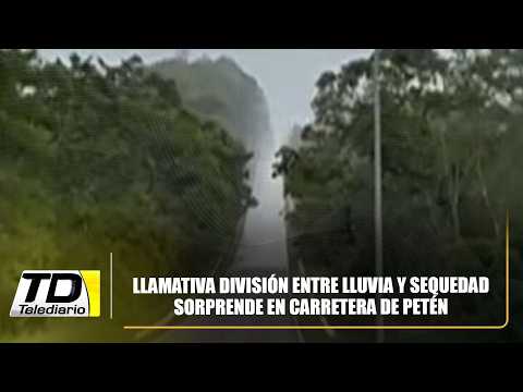 Llamativa división entre lluvia y sequedad sorprende en carretera de Petén