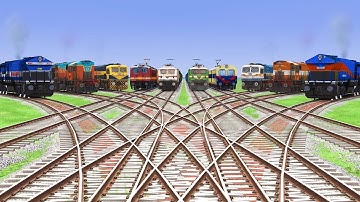 10 TRAINS CROSSING BACK TO BACK ON BUMPY FORKED RAILROAD TRACKS | Train Simulator #railroad
