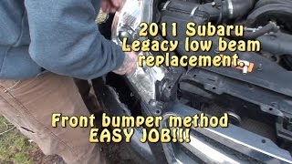 2011 Subaru Legacy low beam headlight replacement: Front bumper removal method