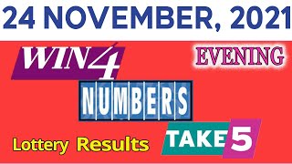 TAKE5, WIN4, NUMBERS, EVENING Lottery drawing for November 24, 2021.