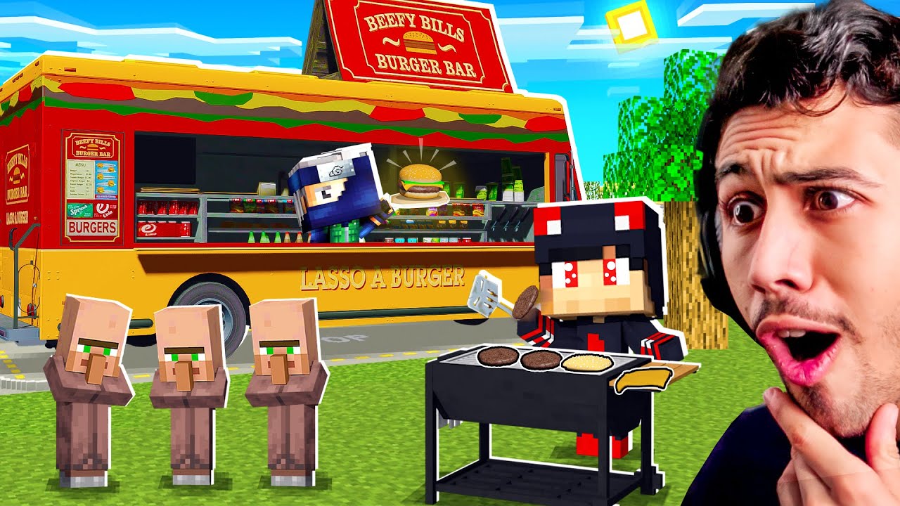 تحدي شاحنة بيع الطعام في قرية ماين كرافت ضد  @OtakuG