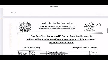 Crsu Final date sheet of ug semester I & lll January 2023 theory Exam