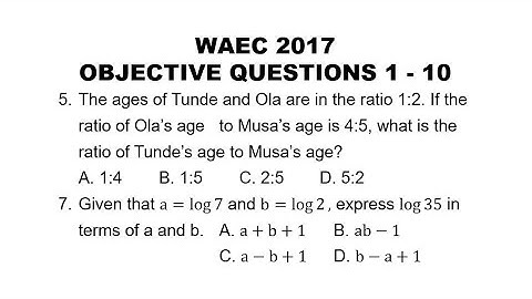 WAEC 2017 Mathematics Objective Questions 1-10