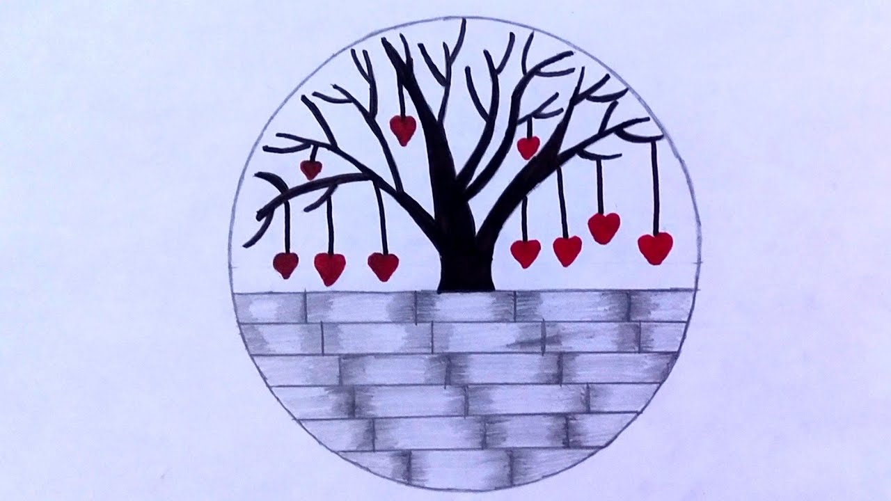 images Tree Easy Love Art Pencil Drawing a love tree in a circle step by step drawing for beginners pencil drawing