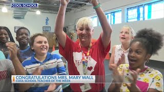 Maryville Elementary teacher Mrs. Mary Wall receives the News 2 Cool School Teacher award