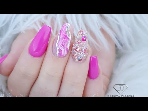 Watch me doing client nails ?. Quick nail art with marble and crystals pixie. Gel backfill.