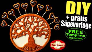 Familien-Lebensbaum selber machen aus Holz | Dekupiersägearbeit+gratis Sägevorlage | DIY