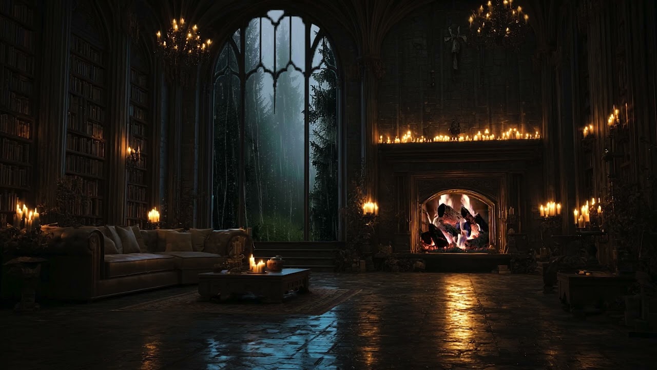Medieval Castle Storm Ambience 🏰🔥 Rain & Fireplace ASMR for Deep Rest
